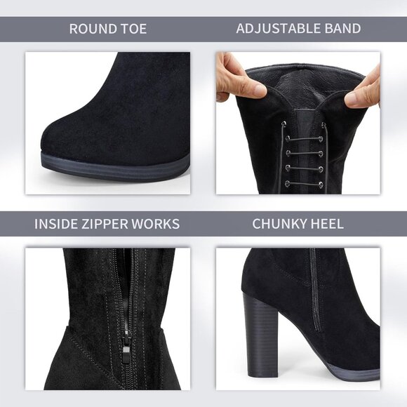 🆕Women's Black-imitation Suede Thigh High Over The Knee Rounded Toe Tall Boot - Picture 5 of 8